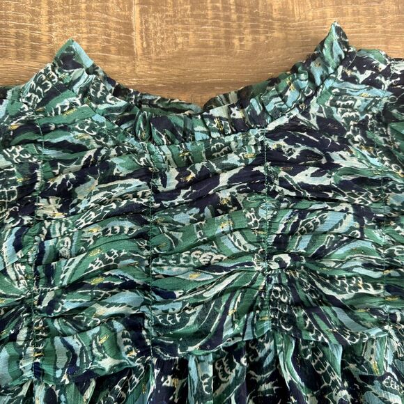 Maison d' Amelie Anthropologie sheer green tropical print blouse size XS - Picture 4 of 8